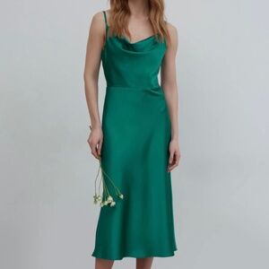 SATIN SLIP DRESS GREEN | size XXS-XS
